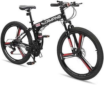 Ktaxon Foldable Mountain Bike 26 Inch Bike 21-Speed Bikes for Adults with Cool Design, Powerful Mechanical Dual Disc Brakes, Double Shock Effect and Ergonomic Cushion (Black)