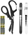 3 Pack Penlight and Medical Scissors for Nurses, Two LED Pen Light with Pupil Gauge and One 7.5 Inches Trauma Shears with Carabiner for Nurse Doctor EMT First Aid （Including Four Batteries)