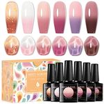 MEET ACROSS Jelly Pink Color Changing Gel Nail Polish Translucent Nude Pink Mood Temperature Change Gel Polish Set White Pink Red Purple Amber Gold Foil Transparent Crystal Gel Nail Polish