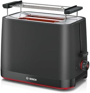 Bosch TAT3M123 MyMoment Tostapane Compatto, 2 Scomparti, per Riscaldare e Scongelare, con Griglia Scaldapane, Sistema di Sollevamento High Lift, Vassoio Raccoglibriciole e Spegnimento Automatico, Nero