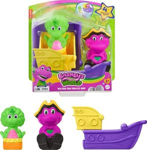 Mattel Fisher-Price Barney’s World Toddler Toys, Water Fun Pirate Ship, 4-Piece Set for Water Play with Barney & Baby Bop, Kids Ages 2+ Years