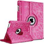 Hot Pink Glitter Diamond Crystal Bling Sparkly Floral Print Book Wallet Folio Case Cover Pu Leather Magnetic Stand View For Apple iPAD 2nd 3rd 4th GEN Generation Plus Free Screen Protector by Bestcases4u