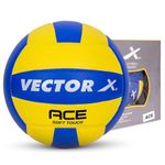 Vector X Ace Soft Touch 18 Panel PU Pasted Texture Surface Volleyball - Size: 4 (Pack of 1, Yellow - Blue)