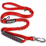 Pamiou Heavy Duty Dog Leash with Strong Lead for Medium to Large Dogs, Shock Absorbing with Bungee Design, Two Padded Handle & Car Seat Belt Buckle, Light Reflective Rope Dog Leads (Red)