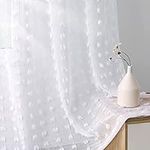 Guken White Sheer Curtains 84 Inches Long for Living Room Bedroom 2 Panels Boho Farmhouse White Textured Semi Sheer Curtains Pom Poms Tufted Rod Pocket Girls Kids Room Nursery 52x84 Length 7FT