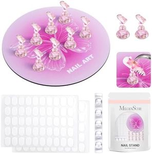 MelodySusie Nail Stand for Press Ons, Super Pink Metal Round With Butterfly Pattern Magnetic Base for Painting Display with Brush Holder And Reusable Double-Sided Tape for Home DIY Salon Supplies