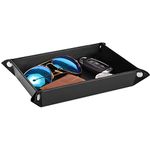 Luxspire Valet tray, PU Leather Tray, Catchall Tray, Men Women Jewelry Key Tray, Desk Storage Plate for Key Coin Phone Jewelry Wallet, Medium Size - Black