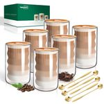 twoant 6 x 400ml Double Walled Glass Coffee Mugs with 6 Spoons,Cappuccino Latte Tea Cups Clear Coffee Cups Borosilicate Heat Resistant Glasses Cups