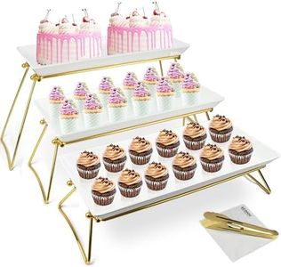 ECOIOU Extra Large 3 Tier Serving Tray, 24 x22 x 9.8 Inch Melamine Tiered Tray Stand and Platters for Party Buffet Entertaining, White and Gold