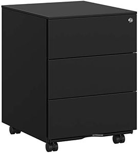 SONGMICS Caisson de Bureau Mobile, Verrouillable, avec 3 Tiroirs, Rangement pour Documents et Papeterie, Pré-assemblé, pour Travail, Bureau à Domicile, 45,1 x 39 x 53,8 cm, Noir d'encre OFC63BK