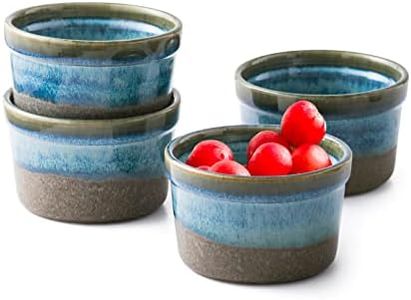 Lot de 4 Moules à Soufflé, 240 mL Ramequins Rond, Bol à Sauce Tapas, Moules pour Pudding, Creme Brulee, Bol à Dessert, Four et Micro-onde Convient (Bleu marine)