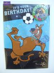 Scooby doo birthday card (football theme) for any age with a badge by Hallmark