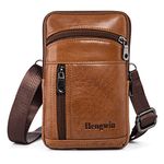 Hengwin Leather Cell Phone Pouch Fit for iPhone 15 Pro Max 14 Plus 13 Pro Max Samsung Galaxy A55 A25 S24+ S23 Ultra Note 9 8 Holster Belt Clip Loop Wallet Case Men Shoulder Bag Crossbody Purse (Brown)