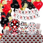 173Pcs Casino Birthday Decorations - Including Poker Plates, Napkins, Cups, Balloons, Birthday Banner, Cake Topper and Tablecloth for Poker Casino Themed Party Supplies, Serves 20 Guests (Casino-L)