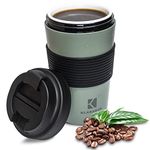 Klaraber Ceramic Travel Mug with Lid, Personalised Travel Mug, Portable Ceramic Cup with Lid, Leakproof Ceramic Lined Coffee Cup Travel Mug, Reusable Coffee Cup, 350ml / 12oz(Green)