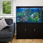 MonsterShop Large Fish Tank Black 4ft 300L 65 Gal Aquarium Marine Tropical Saltwater Freshwater. Black Cabinet Storage Stand. Blue Gravel. Filter, Air Pump, Heater, LED Light Tank Accessories…