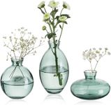 SAWOAKE Glass Bud Vases Set of 3, Small Diamond Bud Vases in Bulk, Mini Flowers Vases for Centerpieces, Vintage Bottle for Table Decorations, Wedding Decor, Recepetion, Home (3, Green)