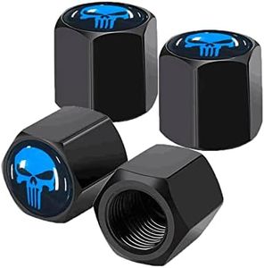 Ajxn 4 Pack Skull Car Wheel Tire Valve Stem Caps Airtight Dust Proof Covers Universal Tire Air Valve Caps for Cars, Trucks, Bicycles, Car Accessories for Men and Women Blue