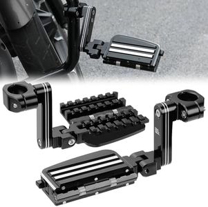 KEMIMOTO CNC Aluminum Highway Pegs with Expandable Heel Rests 1.25" Highway Long Angled Pegs Adjustable Fit for Street Glide Road King Road Glide Softail Dyna Sportster 1-1/4" Engine Guard Black