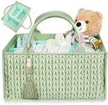 MOMINSIDE Diaper Caddy Organizer, Baby Basket Nursery Storage, Portable Changing Table Car caddy organizer for Girl Boy, Baby Registry Baby Shower Gifts, Newborn Essentials(Fair Green)