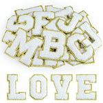 Morcheiong 26Pcs Self Adhesive Chenille Letter Patches A-Z, Chenille Letters for DIY Clothing, Fabric, Shoes, Bags (White)