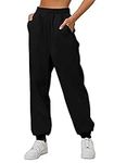 AUTOMET Women’s Lounge Baggy Cinch Bottom Sweatpants Joggers High Waist Pants, Black, Small