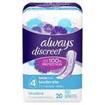 Always Discreet, Incontinence & Postpartum Pads For Women, Size 4 Drops, Moderate Long Absorbency, 20 Count