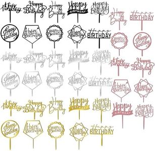 40 PCS Happy Birthday Cake Topper Acrylic Birthday Cupcake Topper Cake Pick Decorations for Birthday Party Cake Desserts Pastries 10 Styles 4 Colors