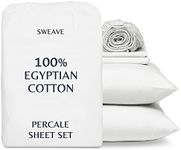 Sweave 100% Egyptian Cotton Percale Weave King Size Sheet Set - Luxurious 400 Thread Count, Breathable, Hypoallergenic, Cool, Crisp, Double Elastic - Oeko-TEX Certified - Softer After Every Wash