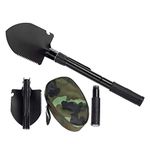 Jipemtra Snow Folding Shovel, Military Camping Shovel Survival Gear Entrenching Tool with Carrying Pouch Metal Handle for Camping Trekking Gardening Fishing Backpacking (Black S with Zipper Pouch)