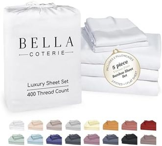 Bella Coterie 7 Piece Luxury Bamboo Viscose Split King Size Sheet Set | 2 Fitted Sheets for Adjustable Beds | 100% Organically Grown | Cooling for Hot Sleepers | 4 Pillowcases [White]