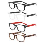 BOSAIL Reading Glasses Blue Light Blocking,4 Pack Quality Fashion Square Frame Readers with Comfort Spring Hinge Eyeglasses for Men Women 2.5