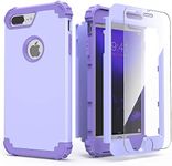 IDweel for iPhone 8 Plus Case with Tempered Glass Screen Protector, for iPhone 7 Plus Case Purple, 3 in 1 Shockproof Slim Hybrid Heavy Duty Hard PC Cover Soft Silicone Bumper Full Body Case, Purple