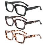 MMOWW 3-Pack Reading Glasses for Women - Blue Light Blocking Stylish Oversize Square Frame Anti Glare Digital Eyestrain Ladies Reader (Black + Brown Grey Tortoiseshell + Tea Tortoiseshell, 2.5)