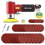 SI FANG 51Pcs Mini Air Sander Kit, Random Orbit Sander Air Polisher Tools with 1" 2" 3" Sanding Discs Buffing Pads Sets, Dual Action Sanding Machine Grinder for Detailing Polishing, Wood Sanding(Red)