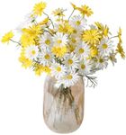 Bacucine Artificial Daisy Flowers 12Pcs Artificial Flowers Silk Daisies with Stems Real Look for Home Wedding Garden Vase Decor (White+Yellow)