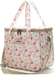 Insulated Cooler Tote Bag for Teens Girls Adult Women, Stylish Lunch Box Organizer for Office Work School Picnic Beach BBQ Party-Pink Floral