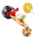 Universal Propane Tank Gauge Level Indicator, Propane Refill Adapter with Gauge and Control Valve, Level Indicator, Gas Pressure Meter for RV Camper, Cylinder, BBQ Gas Grill, Heater(Gold)