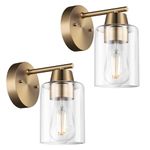 CRAFTRONOS Set of Two Modern Wall Sconces,1-Light Gold Vanity Light Fixtures, Matte Brass Farmhouse Wall Mount Lights with Metal Clear Glass for Bathroom Mirror Living Room Bedroom Hallway E26 Base