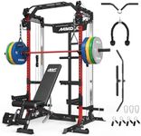 Mikolo Power Cage, 2000LB Power Rack with Independent Dual Pulley System, Multi-Function Home Gym Workout Machine for Cable Crossover (Red Package)