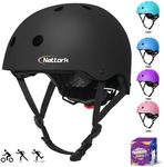 Nattork Skateboard Black Helmet Protective Gear for Kids，Multi-Sport Scooter Helmet with Removable Liner for Bike, Scooter, Inline Skate, Roller Skate, Suitable for Youth