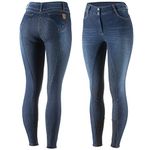 HORZE Kaia Womens Denim Horse Riding Pants | High Waist Silicone Full Seat Breeches, Dark Blue, 28