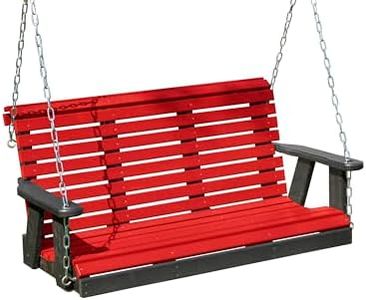 Poly Lumber Wood 5FT Porch Swing Amish Craftsmandship Made in USA HDPE with No wood fibers and 1000 lbs Limit. Stainless Steel Hardware.Signature Rollback design for Patio Outdoor Backyard Garden Park