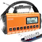 10000mah/37000mWh Emergency Radio with NOAA Weather Alert Portable Solar Powered Hand Crank AM/FM Survival Digital Display Radio,Alarm Clock Radio,SOS Emergency Flashlight,Family Emergency Essentials