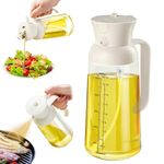 YARRAMATE Olive Oil Dispenser Bottle for Kitchen with Measuring Scale, 2 in 1 Oil Sprayer for Cooking, 18oz/550ml Glass Oil Spray Bottle with Pourer, Food-grade Oil Mister (Creamy White)