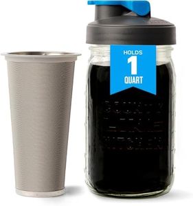 County Line Kitchen Cold Brew Coffee Maker, Mason Jar Pitcher - Heavy Duty Soda Lime Glass w/Stainless Steel Mesh Filter & Flip Cap Lid - Iced Tea & Coffee - 32 oz (1 Quart / 1.9 Liter), No Handle