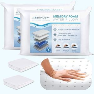 Mediflow Water Pillow - Original Collection, Memory Foam Pillow. Orthopedic Pillow for Neck Pain Relief, Adjustable Water Pillow for Sleeping. (Two Pillows, Two Pillow Protectors)