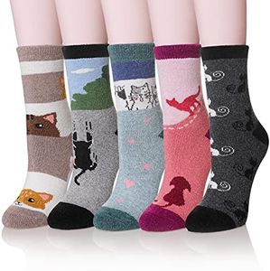 Velice Women Wool Socks Thick Thermal Hiking Warm Winter Crew Cushion Cozy Work Boot Socks 5 Pairs(Cat C)