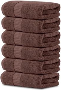White Classic Luxury Brown Hand Towels - Soft 100% Turkish Cotton | Highly Absorbent Hotel spa Bathroom Towel Collection | 16x30 Inch | Set of 6