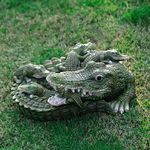 Garden Crocodile Statue, Resin Alligator Family Piled Together, Mother Alligator Carries Her Child Decor for Lawn, Yard, Pool, Realistic Animals Display for Outdoor Garden,Polyresin,15.7 inch